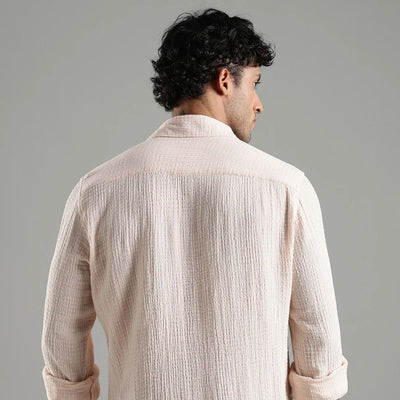 Sol Gauge Cotton Shirt – Sleek Minimal Texture – Mens Shirt on Brown Living™. SKU: DM - BG - F - S. Img 3.