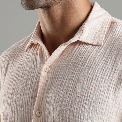 Sol Gauge Cotton Shirt – Sleek Minimal Texture – Mens Shirt on Brown Living™. SKU: DM - BG - F - S. Img 4.