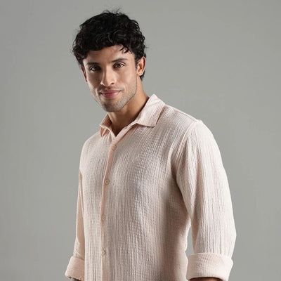 Sol Gauge Cotton Shirt – Sleek Minimal Texture – Mens Shirt on Brown Living™. SKU: DM - BG - F - S. Img 5.