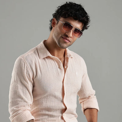 Sol Gauge Cotton Shirt – Sleek Minimal Texture – Mens Shirt on Brown Living™. SKU: DM - BG - F - S. Img 2.