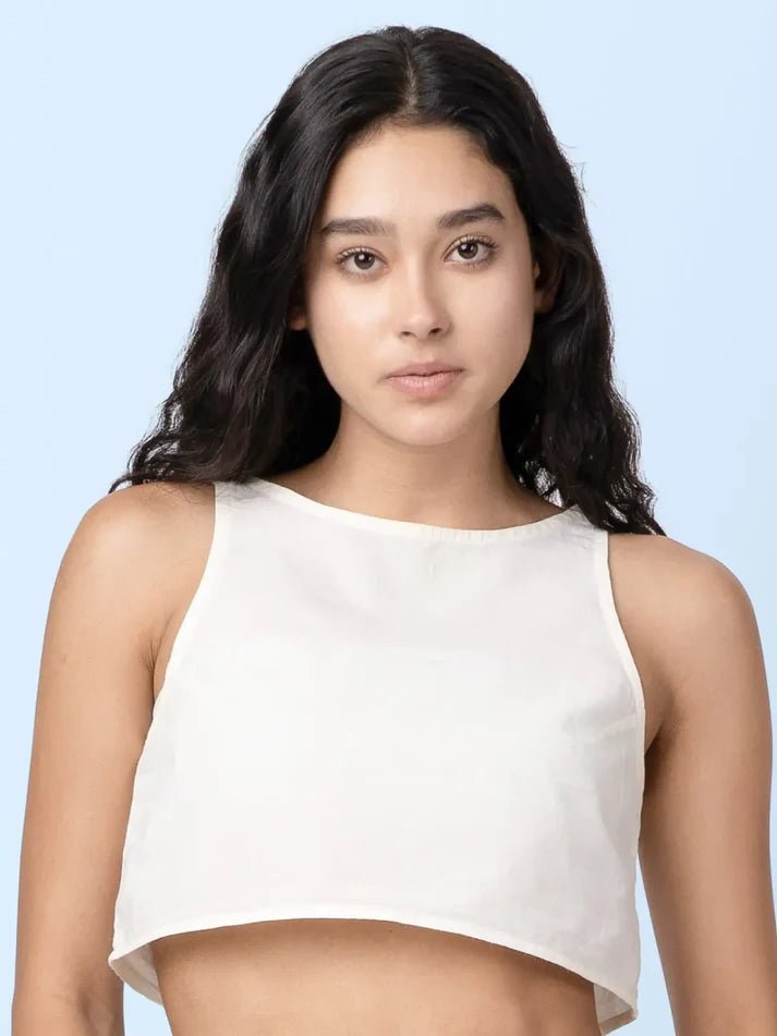 Sol - Natural Sleeveless Crop Top – Womens Top by Phuhar's available on Brown Living™. Natural Xs. SKU: pH326. Img 1.