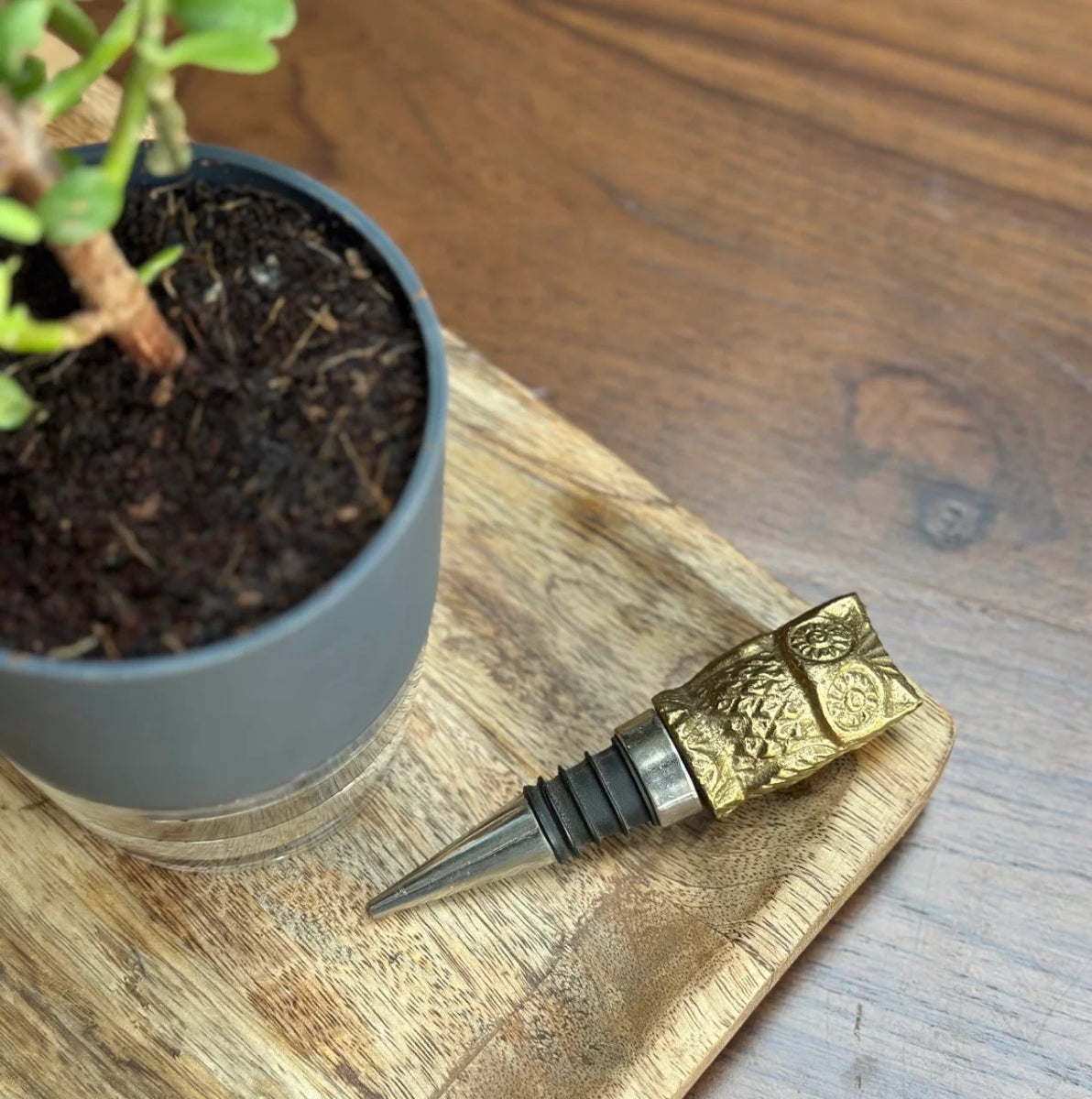 Solid Brass Bottle Stopper | Elegant Barware & Gifting – Kitchen Tools by Pravaah India available on Brown Living™. Ullook Wine Stopper . SKU: PRA23HD007. Img 2.