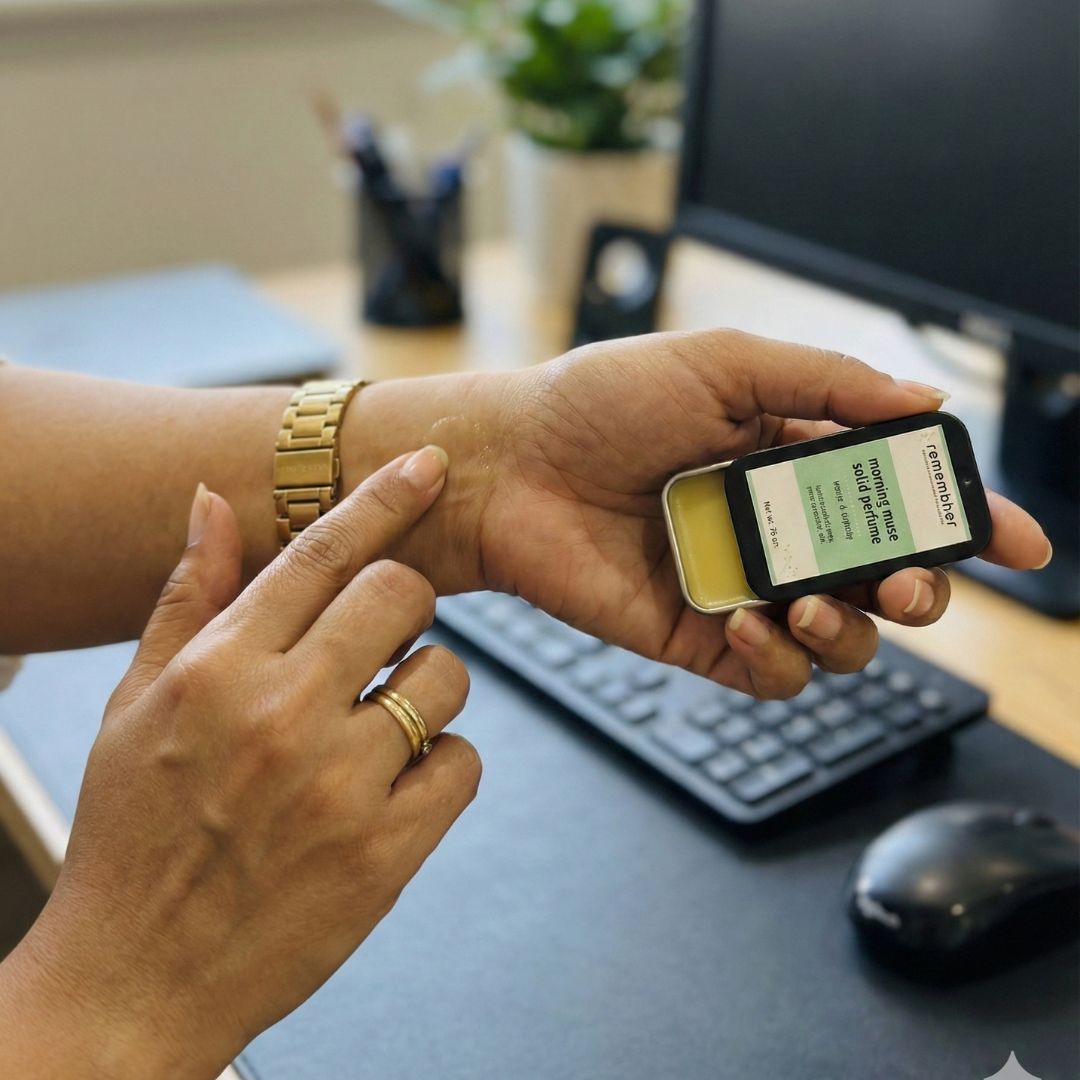 Solid Perfume | Natural Fragrance Balm with Pure Butters – Perfume on Brown Living™. SKU: SP-MM-B03. Img 5.