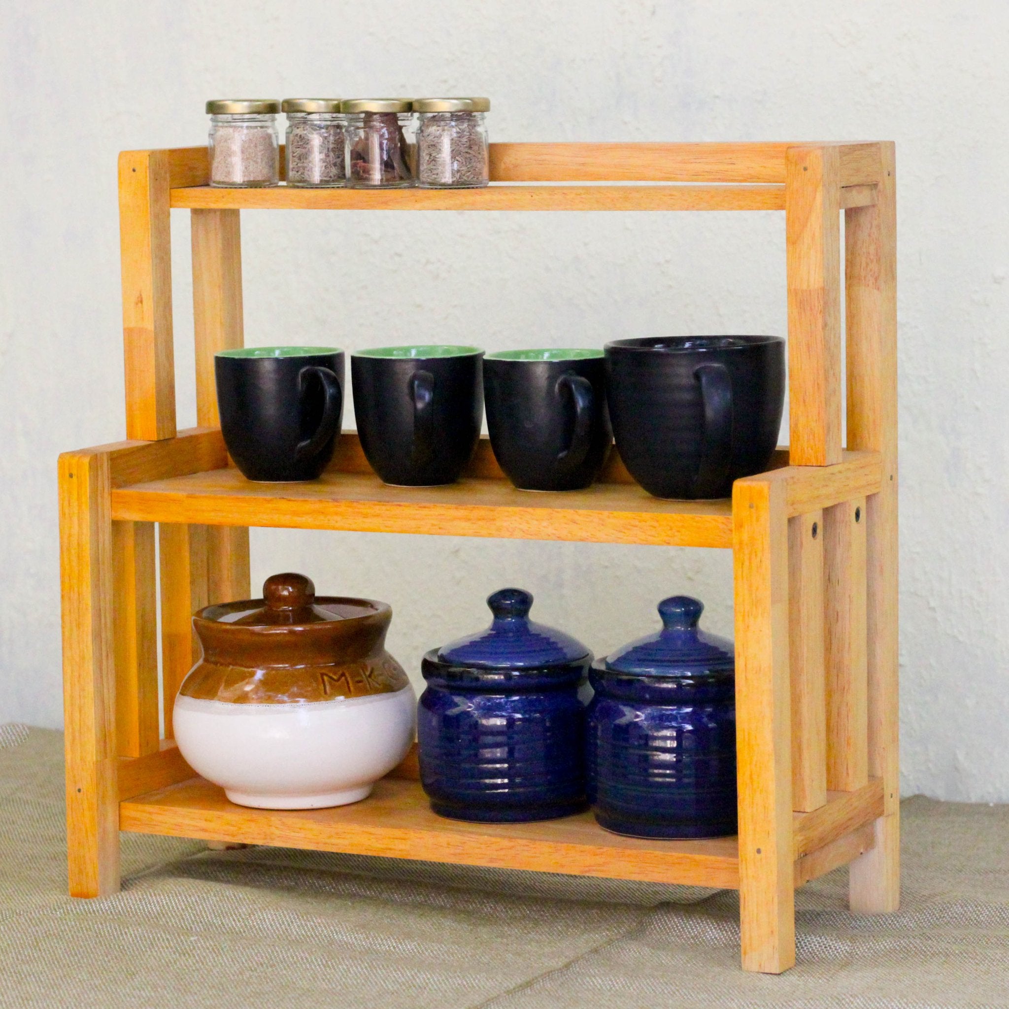 Solid Wood Masala & Jar Organizer | Big Stack Kitchen Rack – Kitchen Organizers on Brown Living™. SKU: BL0103. Img 6.