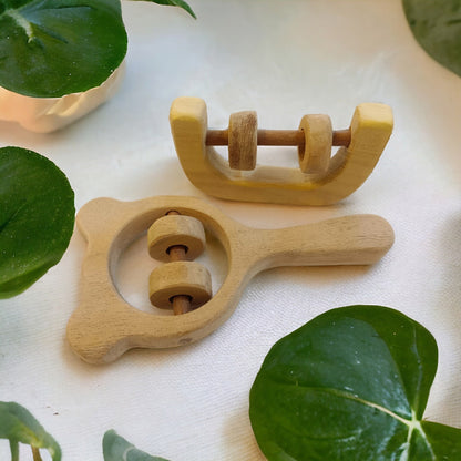Soothing Sound Making Set Of 2 Neem Wooden Rattles For Toddlers – Baby Rattles on Brown Living™. SKU: R_MKHD-C. Img 5.
