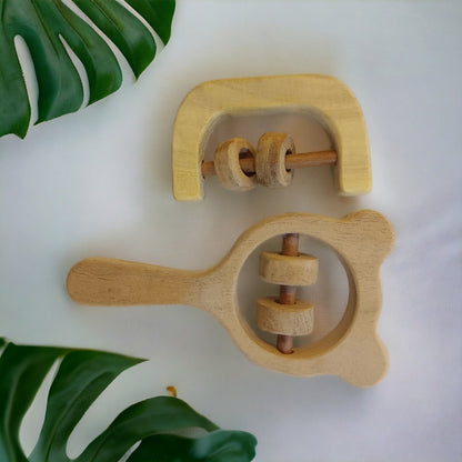 Soothing Sound Making Set Of 2 Neem Wooden Rattles For Toddlers – Baby Rattles on Brown Living™. SKU: R_MKHD-C. Img 4.