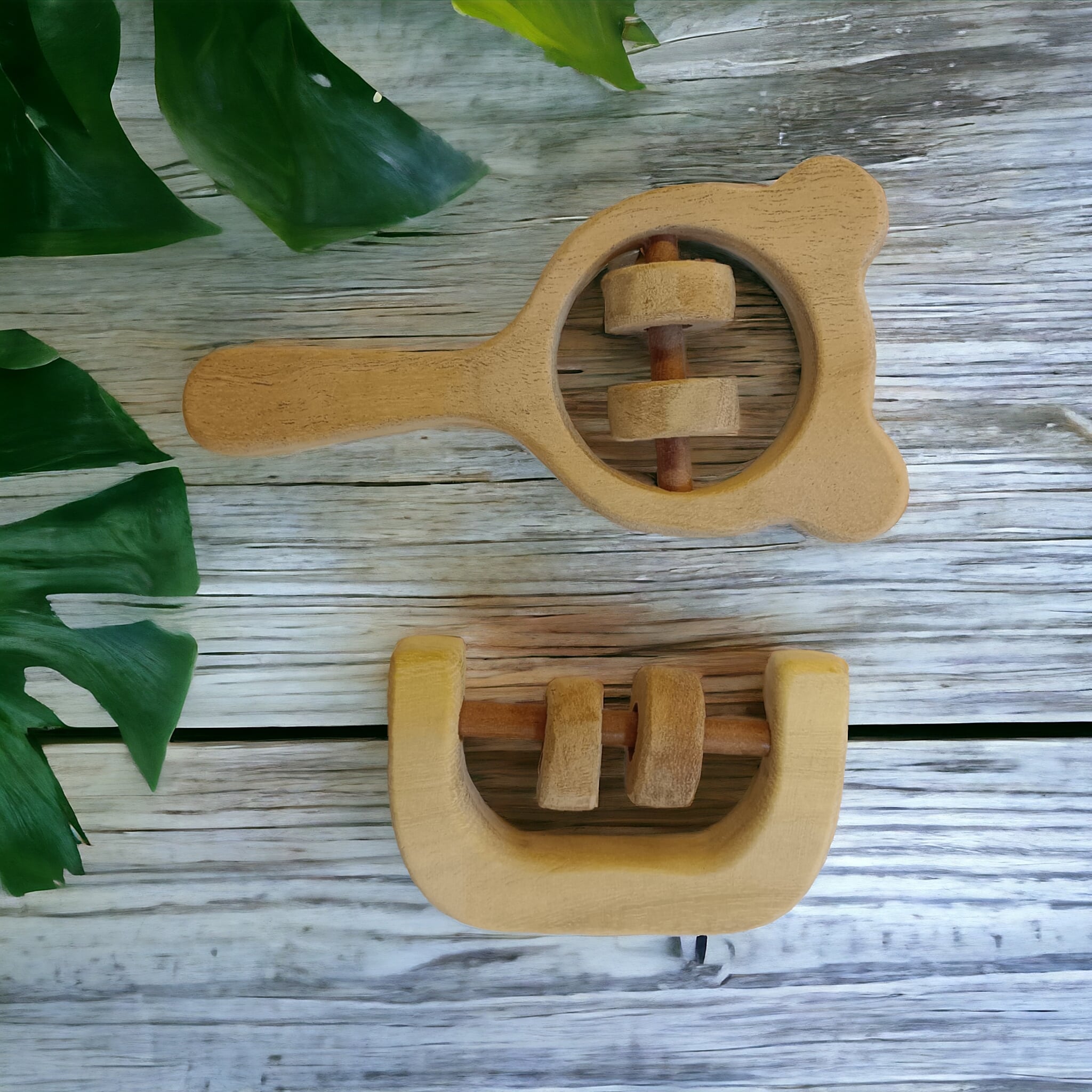 Soothing Sound Making Set Of 2 Neem Wooden Rattles For Toddlers – Baby Rattles on Brown Living™. SKU: R_MKHD-C. Img 3.