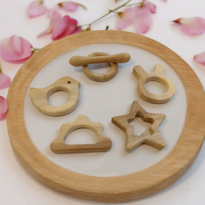 Soothing Teethers Made From Pure Neem Wood For Babies – Baby Teethers & Soothers on Brown Living™. SKU: T_STR-CLD-DV-BNY-DBL-RNG. Img 1.