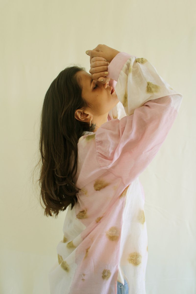 Sora Handwoven Mul Shirt Temple Roses And Lac Pink | Verified Sustainable Womens Shirt on Brown Living™