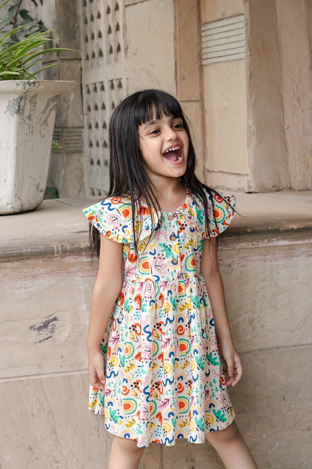 Soul Surfer Dress | Abstract Print Colorful Cotton Dress for Women – Kids Daywear Sets on Brown Living™. SKU: ZGABSA. Img 3.
