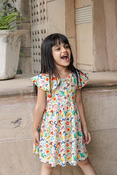Soul Surfer Dress | Abstract Print Colorful Cotton Dress for Women – Kids Daywear Sets on Brown Living™. SKU: ZGABSA. Img 3.