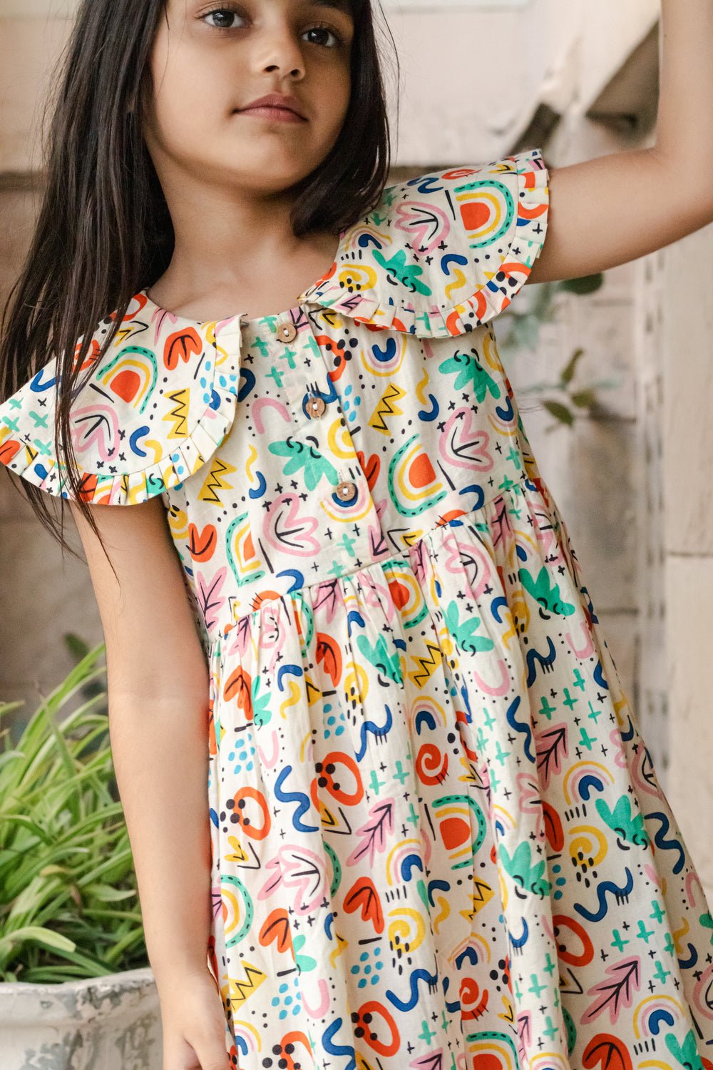 Soul Surfer Dress | Abstract Print Colorful Cotton Dress for Women – Kids Daywear Sets on Brown Living™. SKU: ZGABSA. Img 1.