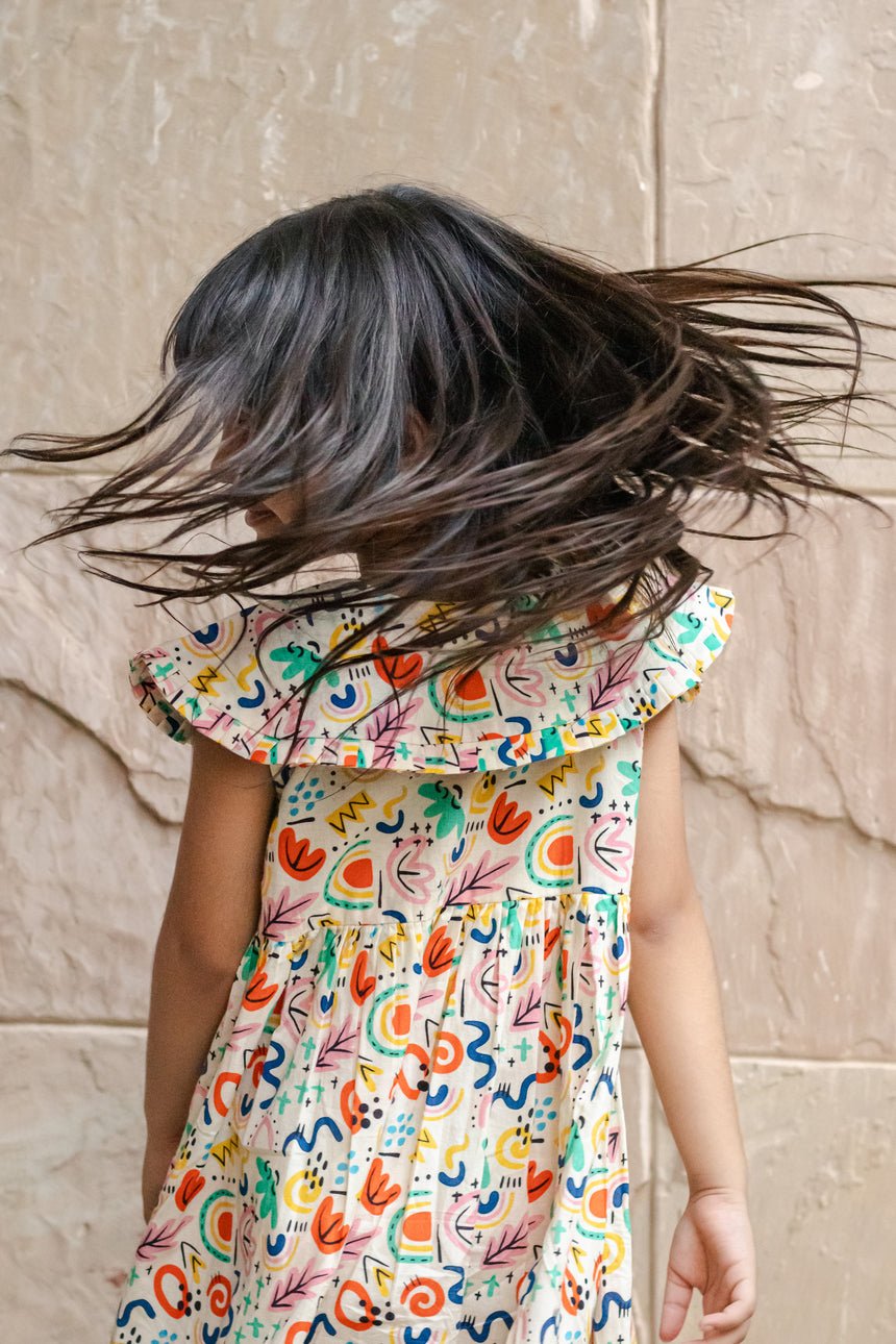 Soul Surfer Dress | Abstract Print Colorful Cotton Dress for Women – Kids Daywear Sets on Brown Living™. SKU: ZGABSA. Img 2.
