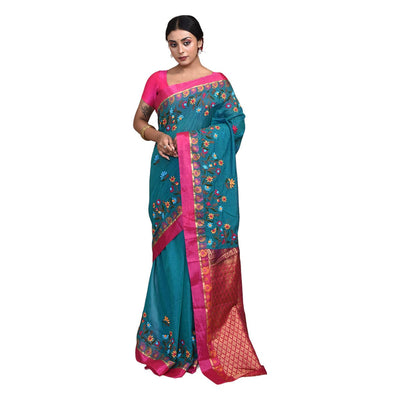 South Cotton Saree with Hand Embroidery – Womens Saree on Brown Living™. SKU: ST - SOUTHCOT - GRN - 03. Img 21.