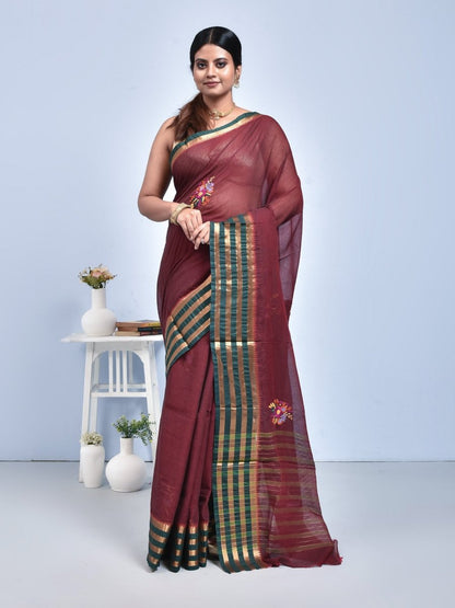 South Cotton Saree with Hand Embroidery – Womens Saree by Stotra available on Brown Living™. Deep Brown . SKU: ST - SOUTHCOT - DBROWN - 11. Img 9.