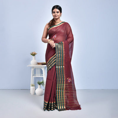 South Cotton Saree with Hand Embroidery – Womens Saree by Stotra available on Brown Living™. Deep Brown . SKU: ST - SOUTHCOT - DBROWN - 11. Img 2.