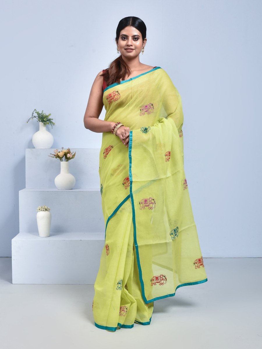 South Cotton Saree with Hand Embroidery – Womens Saree by Stotra available on Brown Living™. Green . SKU: ST - SOUTHCOT - GRN - 03. Img 10.