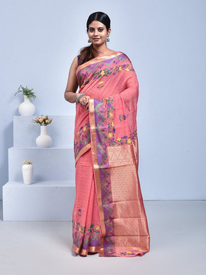 South Cotton Saree with Hand Embroidery – Womens Saree by Stotra available on Brown Living™. Peach . SKU: ST - SOUTHCOT - PEACH - 07. Img 7.
