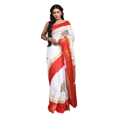 South Cotton Saree with Hand Embroidery – Womens Saree by Stotra available on Brown Living™. White . SKU: ST - SOUTHCOT - WHI - 04. Img 11.