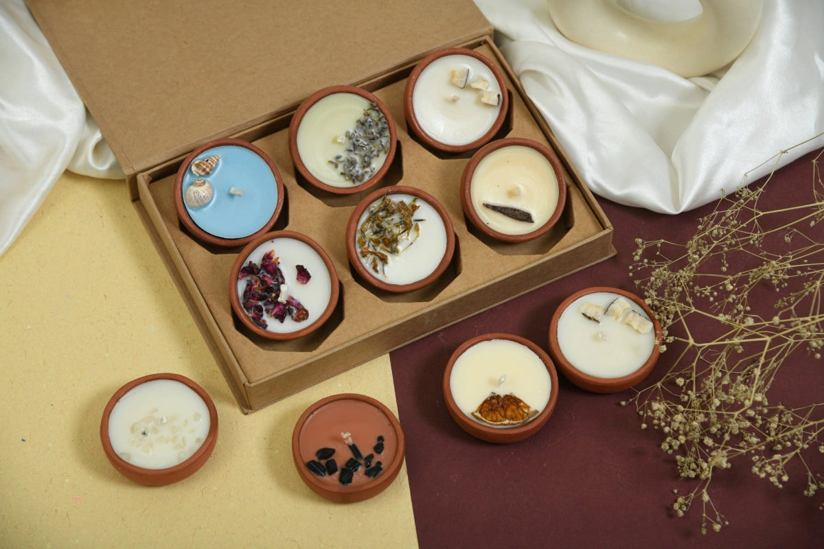 Soy Wax Terracotta Candle Gift Set | 6 Scented Candle | Home Decor – Gift Box by Pravaah India available on Brown Living™. . SKU: PRA25GS01. Img 3.