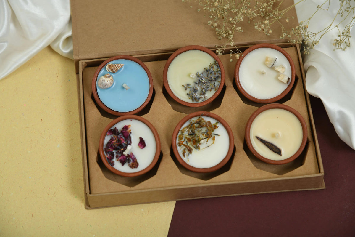 Soy Wax Terracotta Candle Gift Set | 6 Scented Candle | Home Decor – Gift Box by Pravaah India available on Brown Living™. . SKU: PRA25GS01. Img 4.