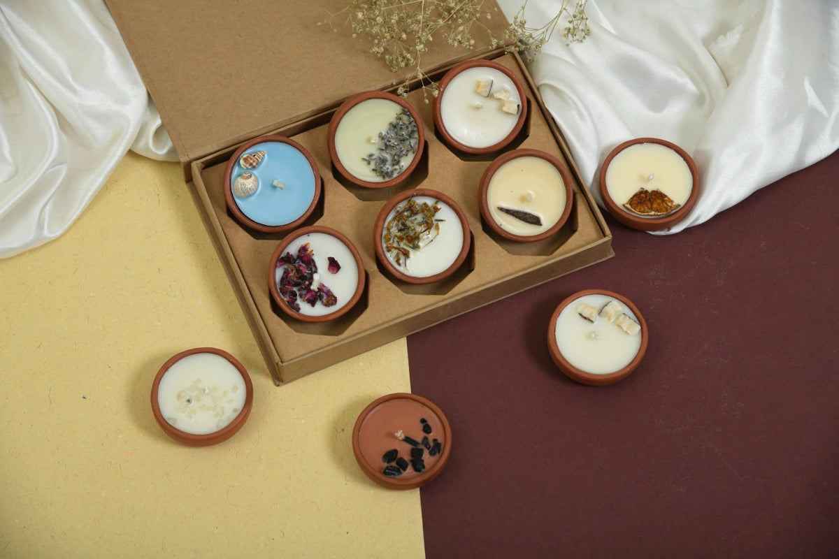 Soy Wax Terracotta Candle Gift Set | 6 Scented Candle | Home Decor – Gift Box by Pravaah India available on Brown Living™. . SKU: PRA25GS01. Img 2.