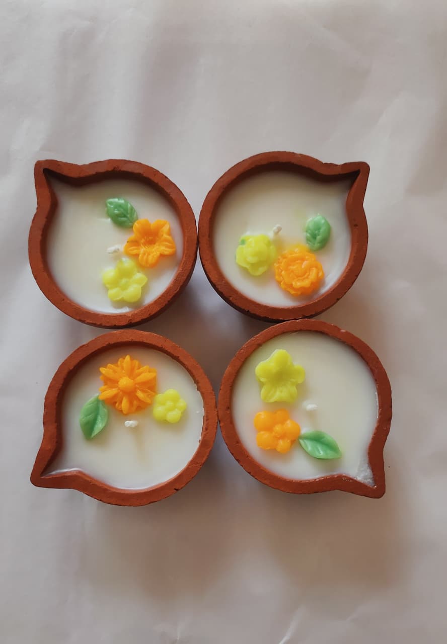 Soy Wax Terracotta Mitti Diya Candles (Pack of 4) – Candles & Fragrances on Brown Living™. SKU: BGMDFC001. Img 1.