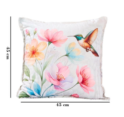 Sparrow Bloom Cotton Velvet Cushion | Floral Luxury Decor Cushion – Pillow on Brown Living™. SKU: TEE-25755. Img 1.