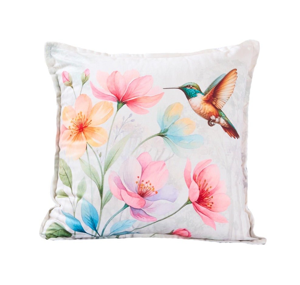 Sparrow Bloom Cotton Velvet Cushion | Floral Luxury Decor Cushion – Pillow on Brown Living™. SKU: TEE-25755. Img 2.