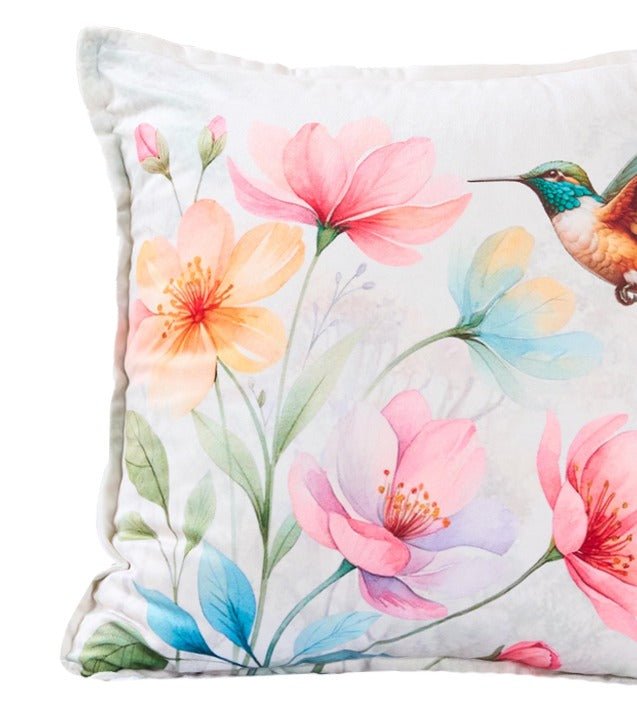 Sparrow Bloom Cotton Velvet Cushion | Floral Luxury Decor Cushion – Pillow on Brown Living™. SKU: TEE-25755. Img 3.