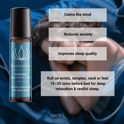 Sparsh Sleep Relief Roll On | Natural Sleep Aid | Calming Aromatherapy – Body Oil on Brown Living™. SKU: SHA-WEL-2-NAM. Img 2.