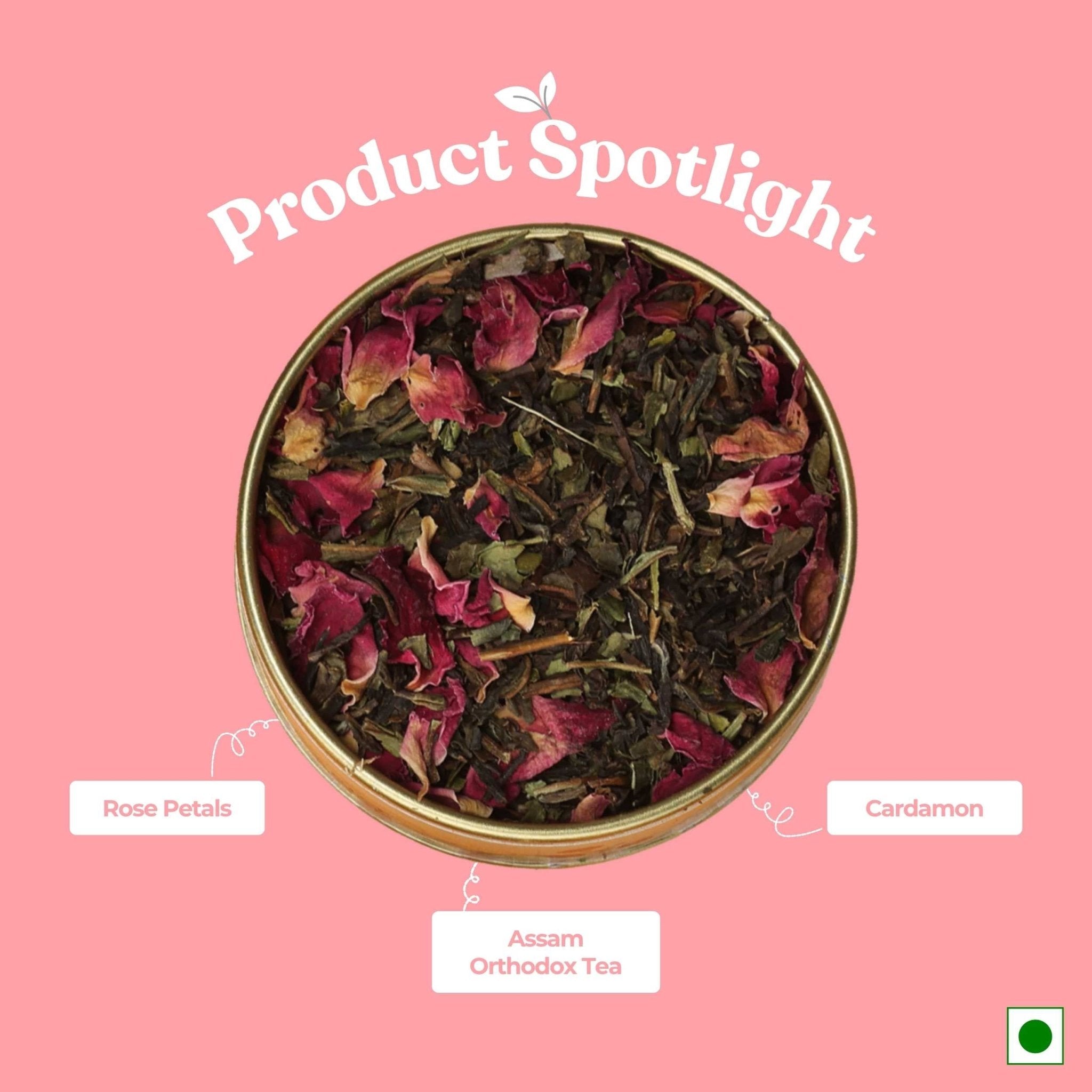 Spice Rose Tea – Reduce Anxiety & Antioxidant Boost – 50g – Tea on Brown Living™. SKU: MBTTin50New. Img 2.