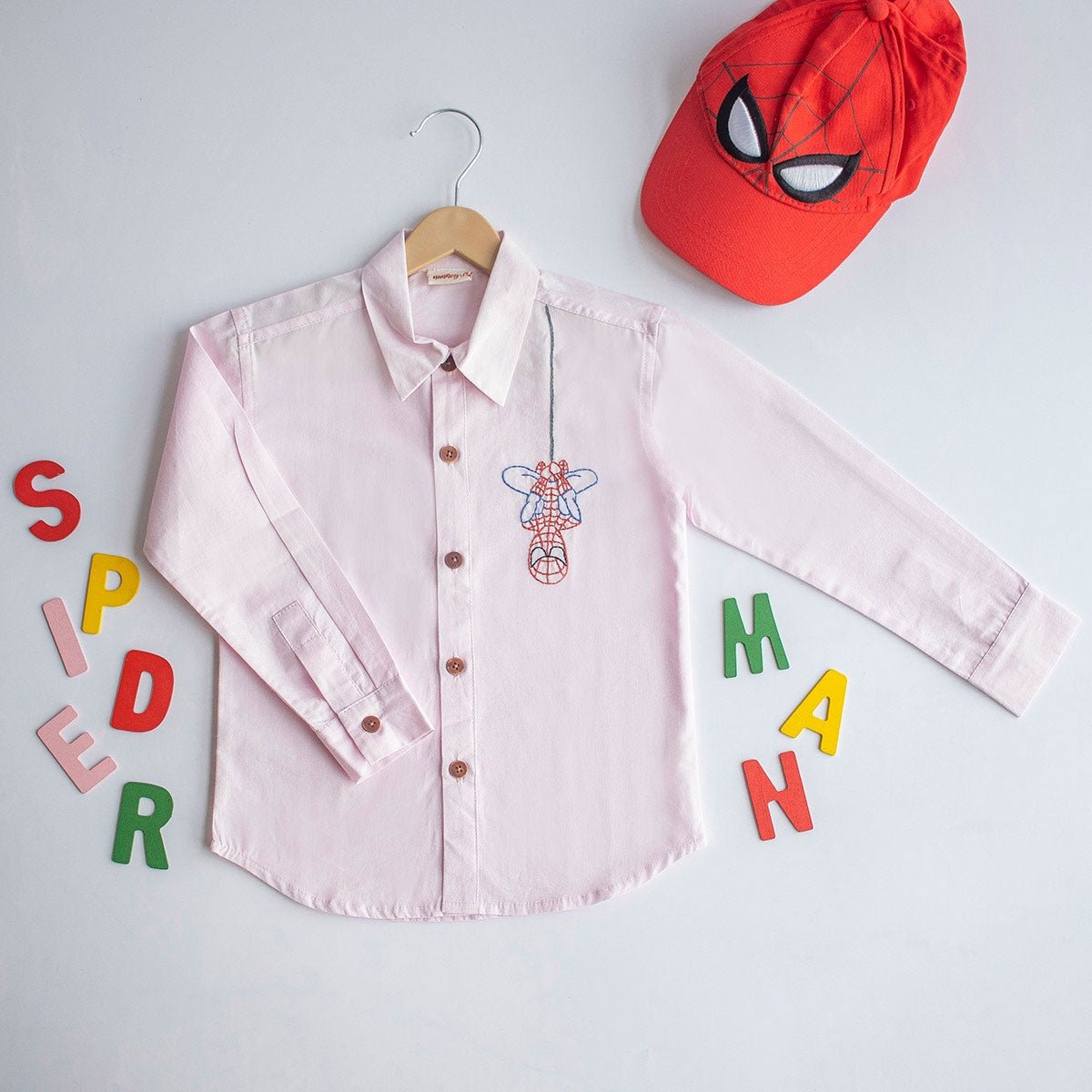 Spidey Embroidered Organic Cotton Shirt - Light Pink | Verified Sustainable by Brown Living™