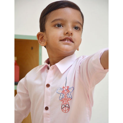 Spidey Embroidered Organic Cotton Shirt - Light Pink | Verified Sustainable by Brown Living™