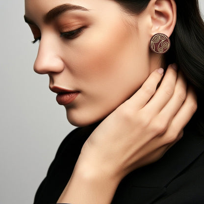 Spiralis | Taarkashi Wooden Earrings with Brass Inlay Craft – Jewellery on Brown Living™. SKU: UATRWJ009. Img 5.