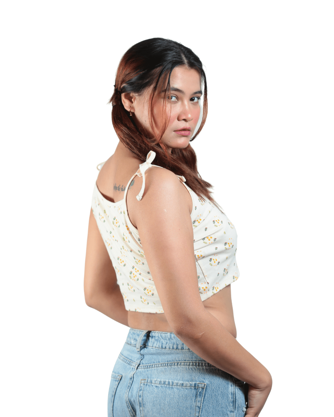 Spring Is Here Noodle Straps Cotton Crop Top – Womens Top on Brown Living™. SKU: 007CROPCREAM-FLORALXS. Img 10.