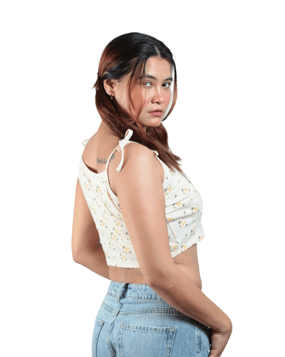 Spring Is Here Noodle Straps Cotton Crop Top – Womens Top on Brown Living™. SKU: 007CROPCREAM-FLORALXS. Img 10.