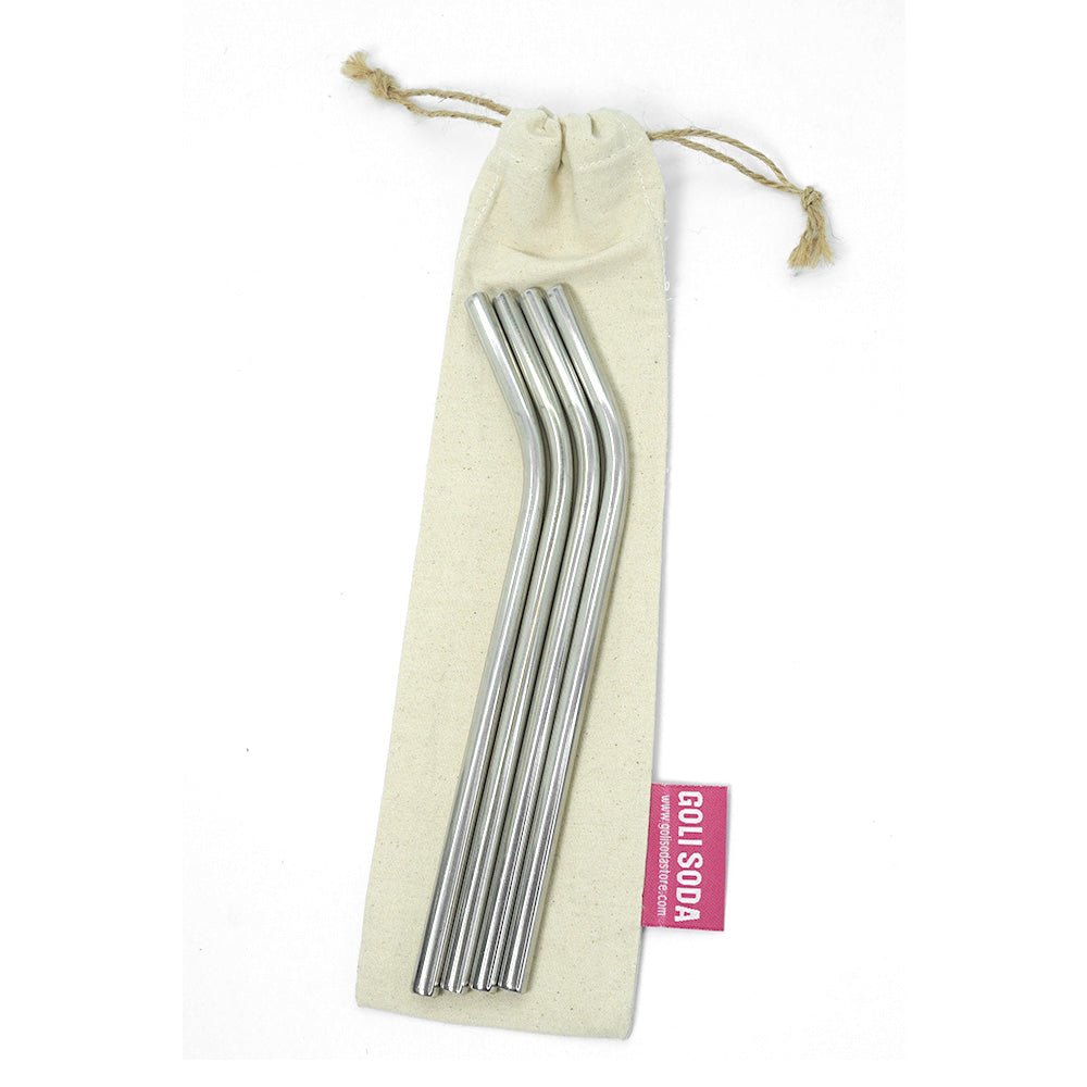 Stainless Steel Bent Straws Set of 4 with Easy Carry Travel Pouch | Verified Sustainable by Brown Living™