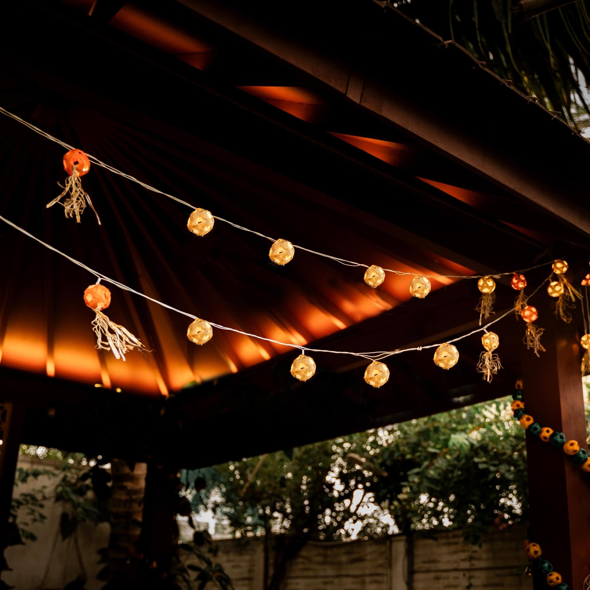 Star & Full Moon Handcrafted Bamboo String Lights – Decorative Festive – Home Decor on Brown Living™. SKU: BEDE - 732RN. Img 2.