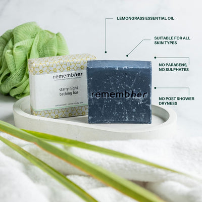 Starry Night Lemongrass Bathing Bar – Natural Soap for Dry & Sensitive – Body Soap on Brown Living™. SKU: STNBB003. Img 2.