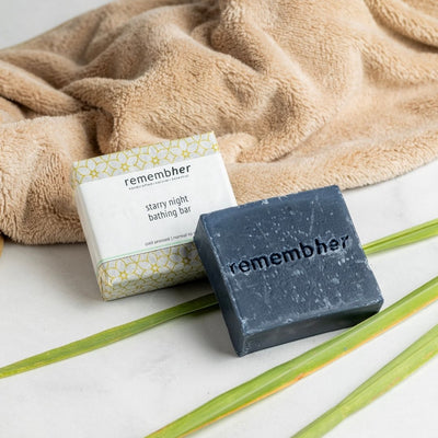 Starry Night Lemongrass Bathing Bar – Natural Soap for Dry & Sensitive – Body Soap on Brown Living™. SKU: STNBB003. Img 1.