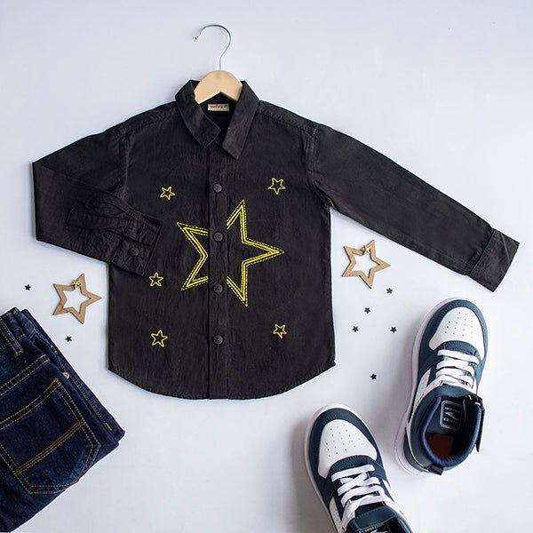 Stars Party Embroidered 100% Organic Cotton - Black | Verified Sustainable by Brown Living™