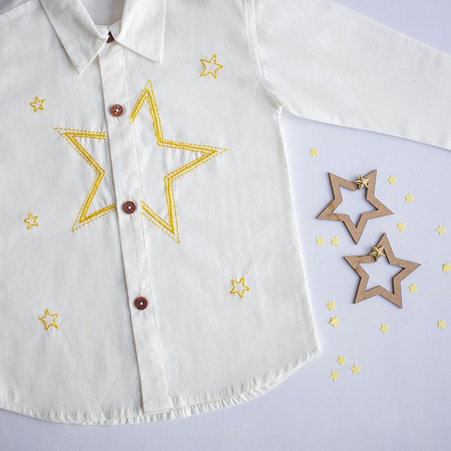 Stars Party Embroidered 100% Organic Cotton - White | Verified Sustainable by Brown Living™