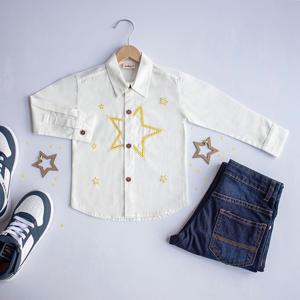 Stars Party Embroidered 100% Organic Cotton - White | Verified Sustainable by Brown Living™