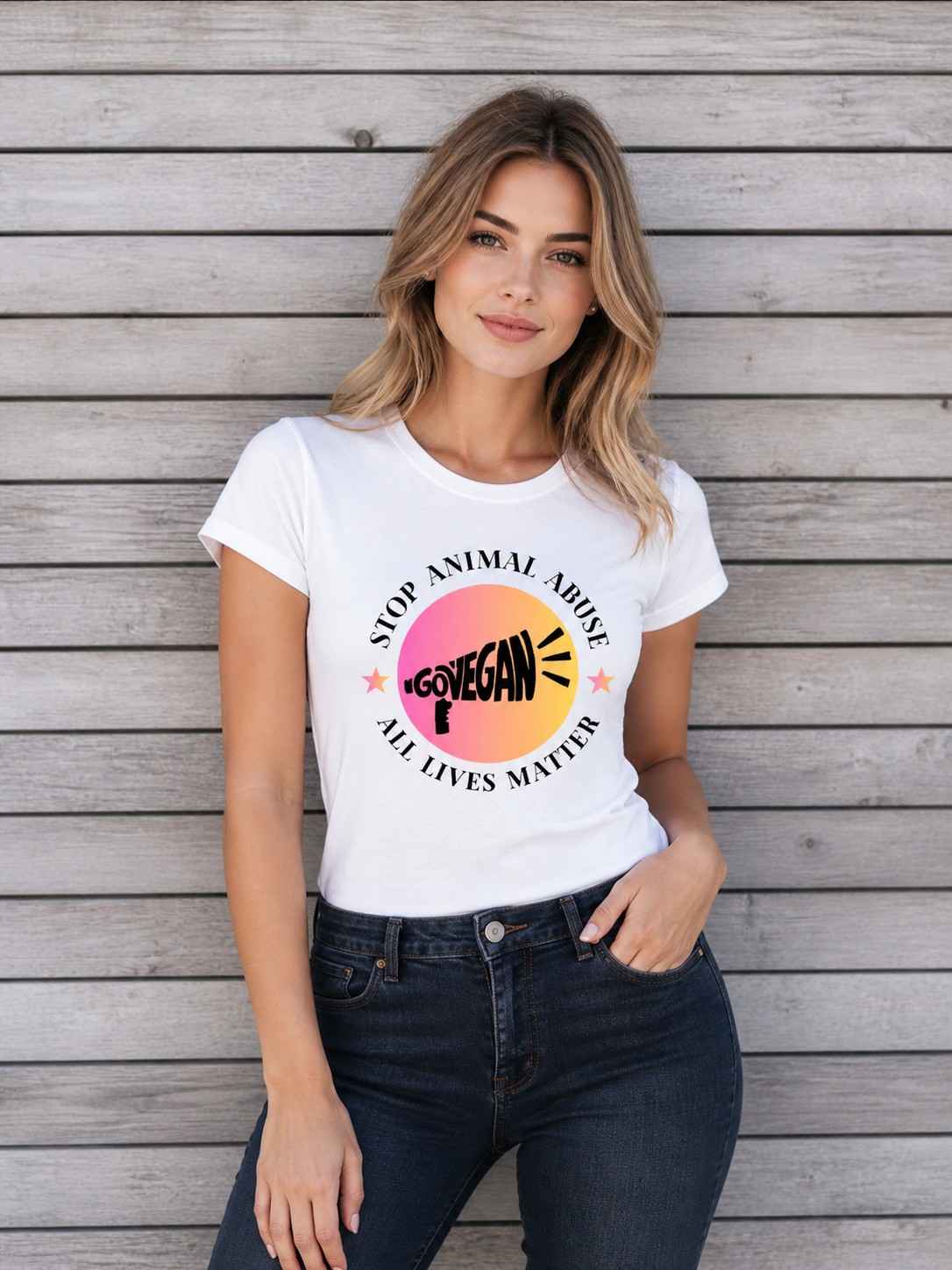 Stop Animal Abuse All Lives Matter Women’s Crop Tee | Cotton Graphic – Womens Tops on Brown Living™. SKU: untitled-apr16_14-53-White-S. Img 1.