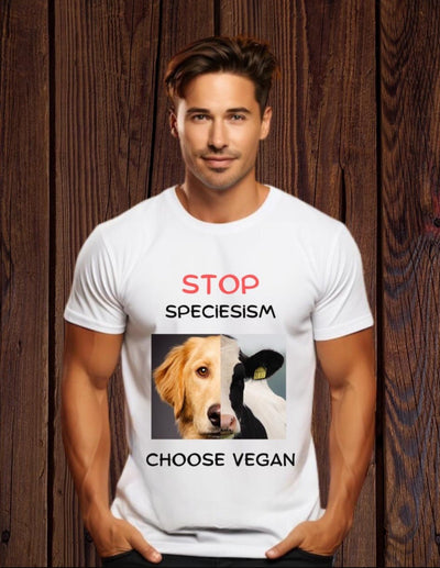 Stop Speciesism Choose Vegan Men’s T-Shirt | Relaxed Fit Graphic Tee – Mens T-Shirt on Brown Living™. SKU: N-perception-White-S. Img 2.