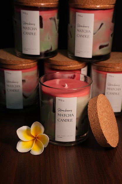 Strawberry Matcha Scented Soy Wax Candle | Sweet & Earthy Aroma – Candles & Fragrances on Brown Living™. SKU: SS-40. Img 2.