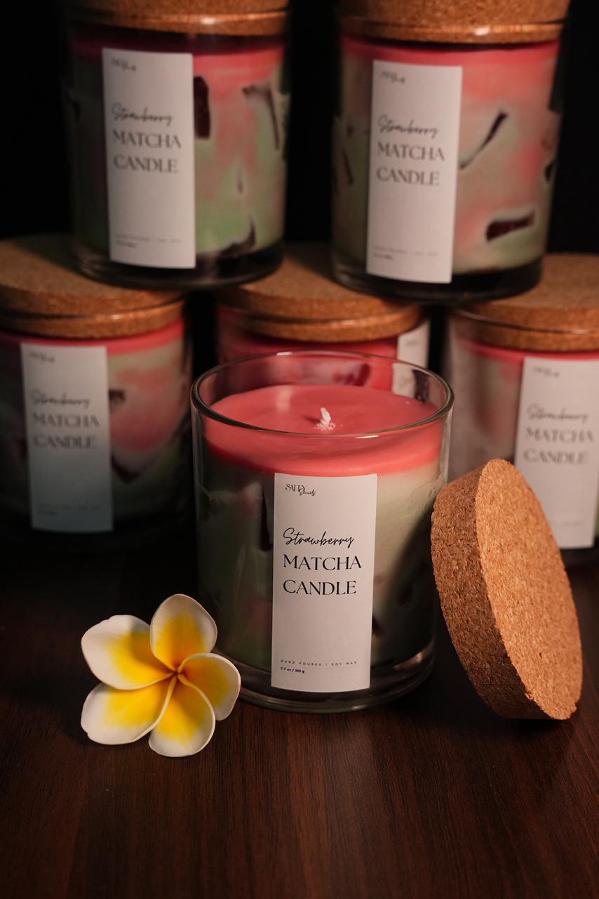 Strawberry Matcha Scented Soy Wax Candle | Sweet & Earthy Aroma – Candles & Fragrances on Brown Living™. SKU: SS-40. Img 2.