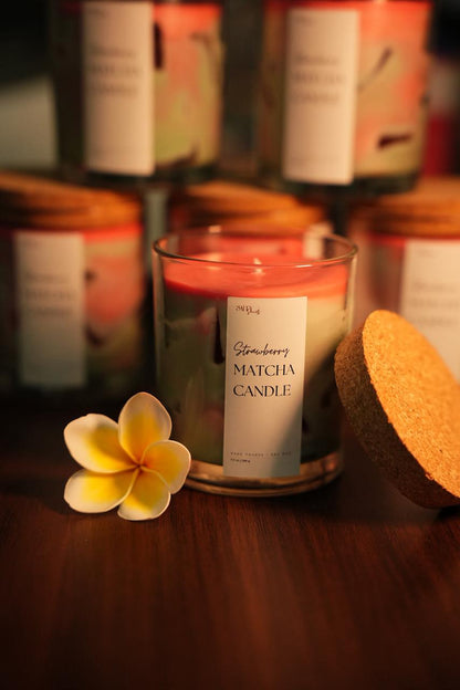 Strawberry Matcha Scented Soy Wax Candle | Sweet & Earthy Aroma – Candles & Fragrances on Brown Living™. SKU: SS-40. Img 1.