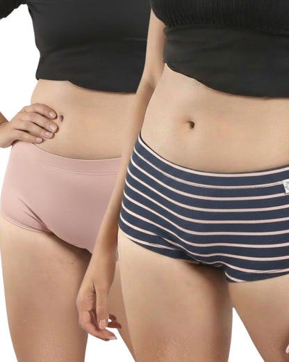 Strawberry & Sprinkles Boyshorts – Pack of 2 – Womens Underwear on Brown Living™. SKU: 004BAPeach-NavyXS. Img 1.